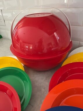 Vintage INGRID Party Ball Dish Set Picnic pool party 1970.  Collectible MCM